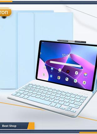 Чохол-клавіатура для lenovo tab m10 plus 3rd gen 10.6" (tb-125fu/128fu/128xu), bluetooth, розкладка qwertz, світло-блакитний