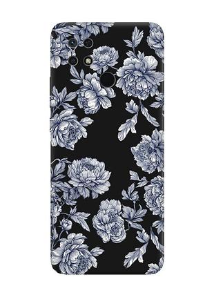 Матовый черный чехол на xiaomi redmi 10c ночные цветы (принт 432)