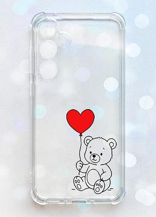 Чохол з потовщеними кутами на samsung galaxy s26 ведмежатко з сердечком (принт 431)