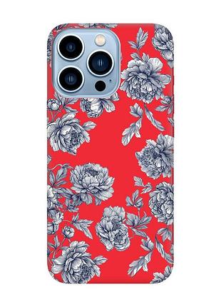 Матовий червоний чохол на apple iphone 13 pro max нічні квіти (принт 432)