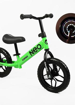Велобіг беговел світящі колеса corso neo en-69778 колесо 12" eva піна, сталева рама, підставка для ніг салатовий