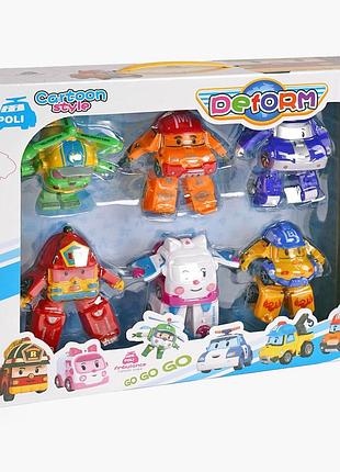 Набір іграшки-трансформери робокар полі рятувальна команда , robocar poli, полі, ембер, вертолітик хелі, рой