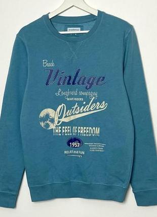 Чоловічий світшот vintage бірюзовий з принтом, розмір l/m