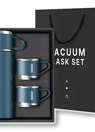 Подарочный набор термос 500 мл и 3 чашки vacuum flask set, синий