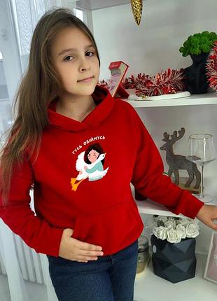 Толстовка детская с рисунком гуся стильная и ексклюзивная кофта оверсайз с капюшоном красного цвета