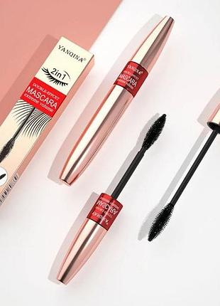 Туш водостійка для вій 2в1 yanqina 4d mascara чорна