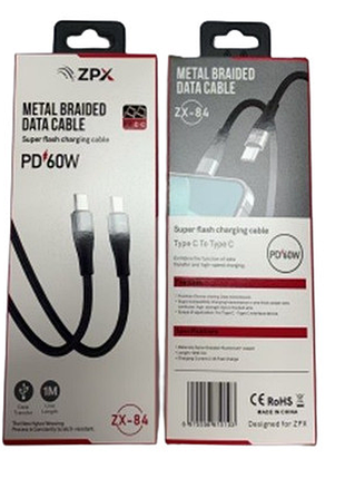Металевий обплетений usb-кабель type-c to type-c потужна зарядка — pd 60 w zpx zx-84 tupe-c/tupe-c