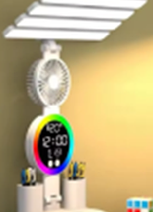 Настільна лампа з чотирма плафонами та rgb-підсвіткою годинник і вентилятор