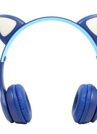 Беспроводные bluetooth наушники cat ear с кошачьими ушками синие