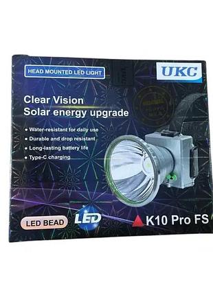 Налобный аккумуляторный фонарик ukc k10 pro fs с зарядкой от type-c