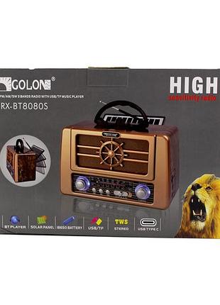 Радиоприемник портативный golon rx-bt8080s solar с bluetooth, солнечной панелью и usb/tf