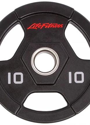 Диски (диски) для штанги, грифа, гантелей поліуретанові life fitness gc-80154-10, 51 мм 10 кг, колір чорний