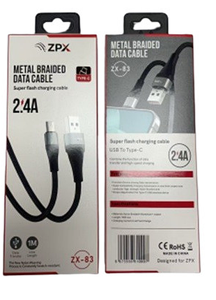 Металлический оплёточный usb-кабель с разъёмом type-c быстрая зарядка – мощность 2.4a zpx zx-83 usb/type-c