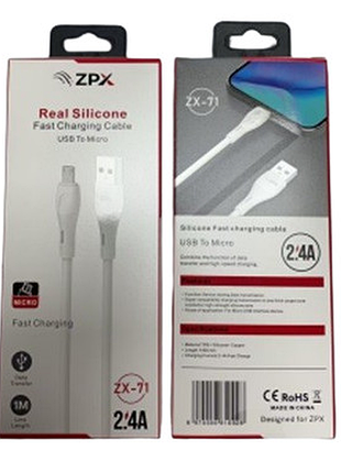Силіконовий usb-кабель із роз'ємом micro zx-71 usb/micro 2.4a швидке заряджання zpx zx-71 usb/micro