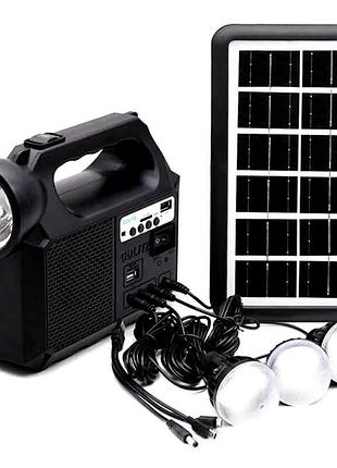 Багатофункціональний led ліхтар gdlite gd-8017m із сонячною панеллю фм радіо функцією повербанк 3 лампочки