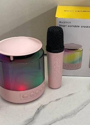 Портативная bluetooth-колонка led k19 с караоке и двумя беспроводными микрофонами