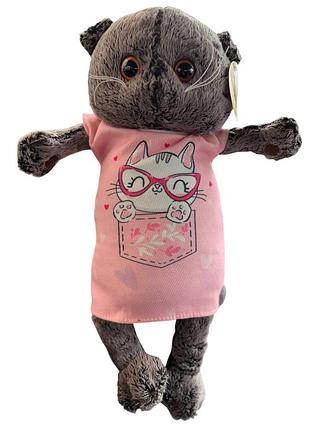 Мягкая игрушка basik&co кот басик в розовом платье 35 см