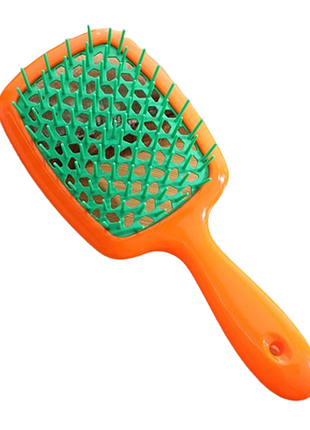 Гребінець для волосся super hair brush помаранчева із зеленим