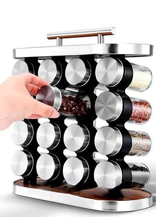 Набір для спецій 16 ємностей stainless steel and wood