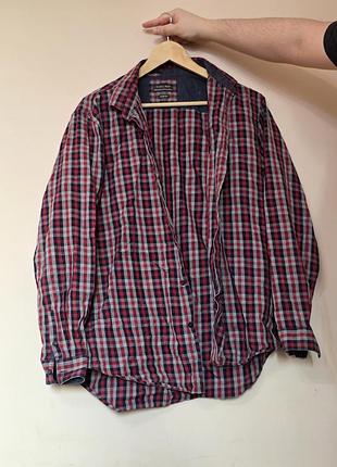 Чоловіча сорочка zara man slim fit у клітинку, червона, синя, сіра, розмір xl