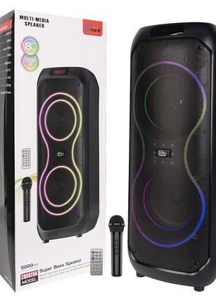 Беспроводная караоке-колонка sps zqs8255 50w (2x25w), 2х8", rgb подсветка, с беспроводным микрофоном и пультом