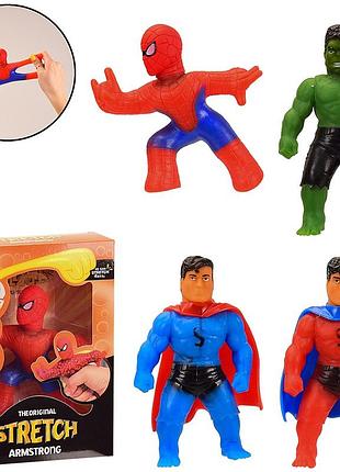 St-910 игрушка-тянучка "stretch armstrong" стрейчевые герои человек паук, халк, супермен, 4 вида, в коробке