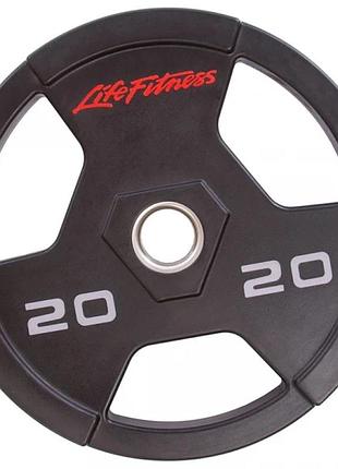 Блины (диски) для штанги, грифа, гантелей полиуретановые life fitness gc-80154-20, 51 мм 20 кг, цвет черный