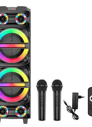 Портативная акустическая колонка zqs8231 95x36x35 см usb, sd, fm, aux, 2 беспроводными микрофонами, пультом