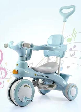 Триколісний велосипед baby carriage 588 блакитний з батьківською ручкою та кошиком