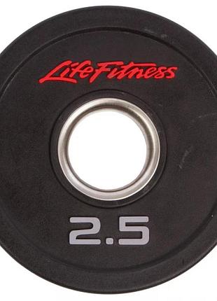Блины (диски) для штанги, грифа, гантелей полиуретановые life fitness gc-80154-2.5, 51 мм 2.5 кг, цвет черный