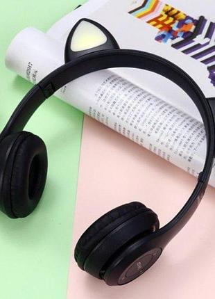 Беспроводные bluetooth наушники cat ear с кошачьими ушками черные