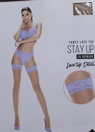 Чулки с кружевом на силиконе хxl (3/4) 15den телесные hunkemoller с самоудерживающимся розовым кружевом