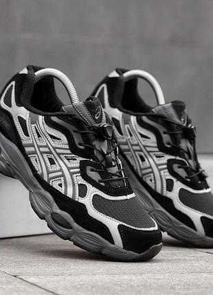 Чоловічі кросівки asics gel nyc чорно сірі повсякденні стильні термо кроси шкіра замша на зиму асикс гель нюк
