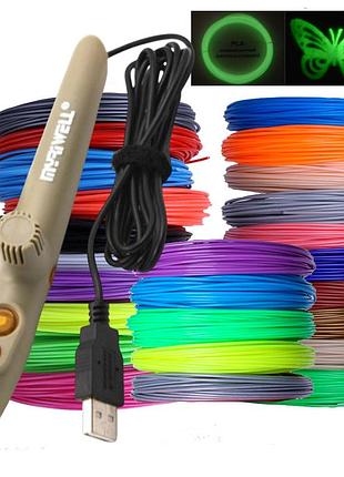 3d ручка myriwell rp-200a с комплектом pla пластика 25 цветов 125 метров желтая
