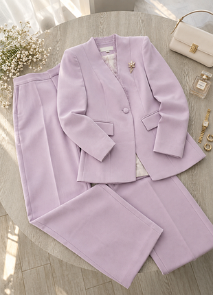 Жіночий брючний костюм zara з мереживом, бузковий zara