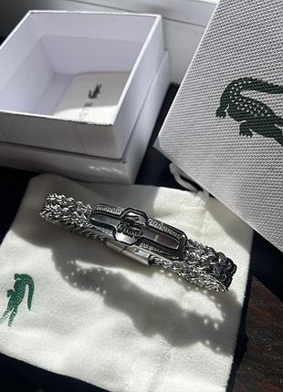 Мужской браслет lacoste серебристый - нержавеющая сталь 316l, плетеный дизайн