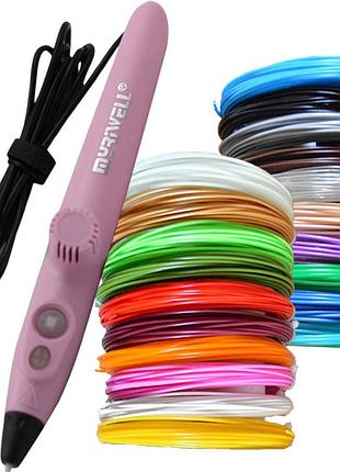 3d ручка myriwell rp-200a usb з комплектом pcl пластику 20 кольорів 100 метрів рожева