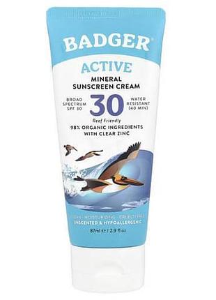 Badger active mineral sunscreen cream spf 30 87 мл