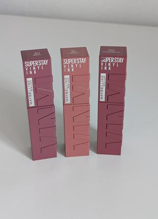 Виниловые помады maybelline superstay vinylink, оттенки 35, 40, 110