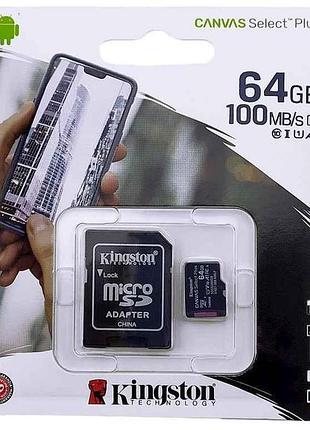 Карта памяті 64gb micro sd (10) (adapter) canvas select plus uhs-i тм kingston