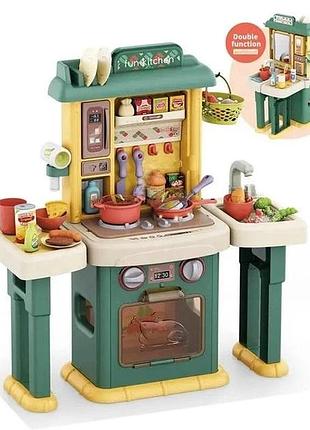 Детская игрушечная кухня ванна 2в1 игровая для девочек с водой паром подсветкой и звуками высота 70 см зеленая