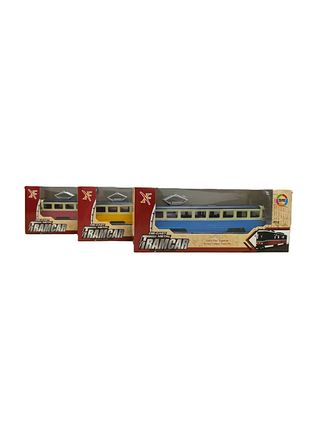 Металева модель трамваю xl80117l 3 кольори, на батарейці, світло, звук, інерція, в коробці (22*6*9 см)