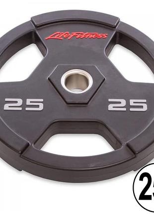Блины (диски) для штанги, грифа, гантелей полиуретановые life fitness gc-80154-25, 51 мм 25 кг, цвет черный