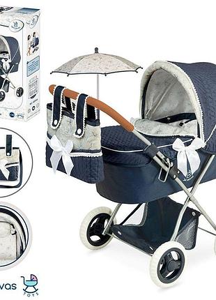 Коляска для кукол классическая decuevas vintage 85044, 65-38-в64см, люлька 48-26см, корзина, подушка, сумка