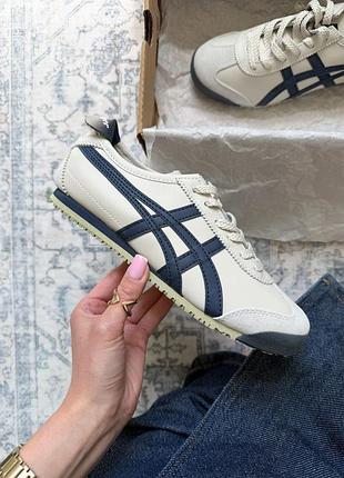 Onitsuka tiger mexico 66 beige blue | бежеві шкіряні кеди з синім | 40, 41