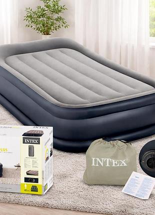 Надувная велюр кровать intex 64132 99-191-42см, до 126кг, со встроенным эл насосом 220в, сумка, в коробке