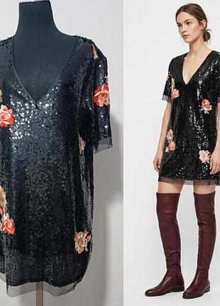 Zara эффектное вечернее платье с пайетками и вышивкой  размер м/170/88 см