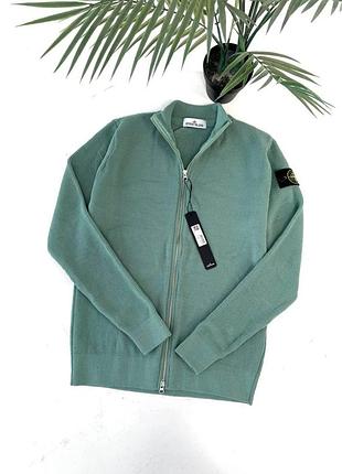 Мужской кардиган stone island бирюзовый кофта стон айленд без капюшона на змейке l (b)