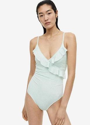 Женский купальник сплошной белый в полоску р. 42/44 h&m закрытые купальники с утяжкой m