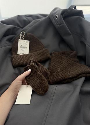 Детский комплект zara шапка хомут варежки